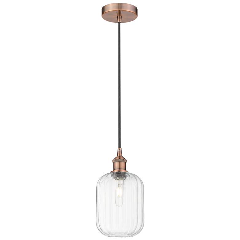 Image 1 Edison Preston 7"W Copper Cord Hung Mini Pendant With Clear Jar Shade