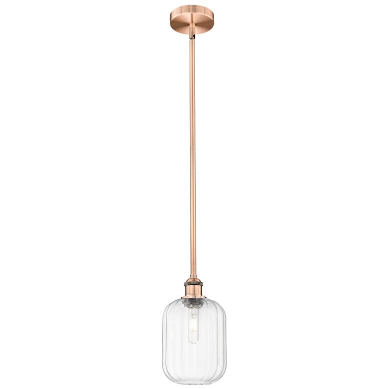 Image 1 Edison Preston 7"W Copper Stem Hung Mini Pendant With Clear Jar Shade
