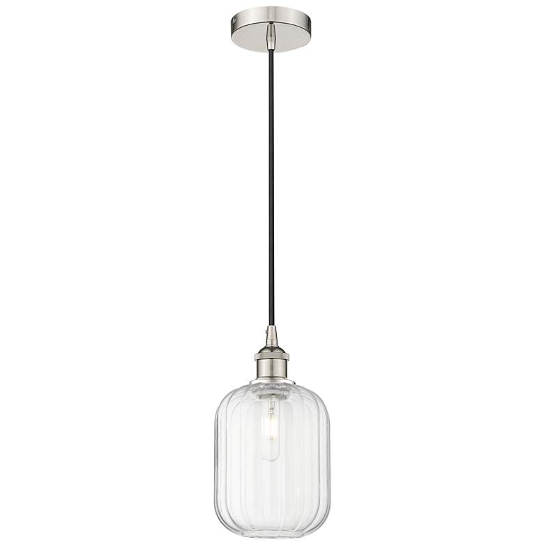 Image 1 Edison Preston 7"W Polished Nickel Cord Pendant w/ Clear Jar Shade