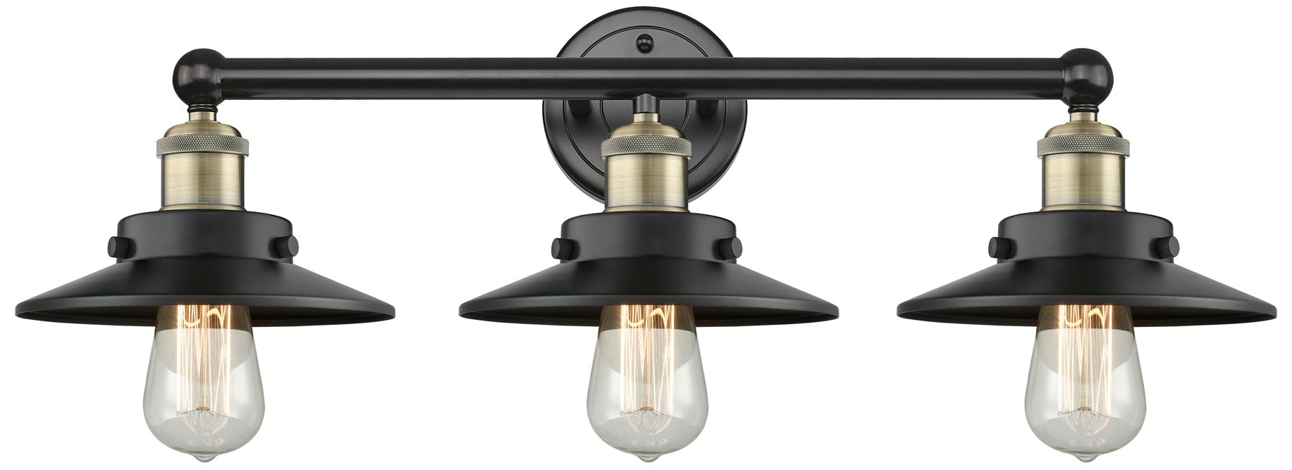 Edison Railroad 26" Wide Black and Brass 3-Light Bath Light