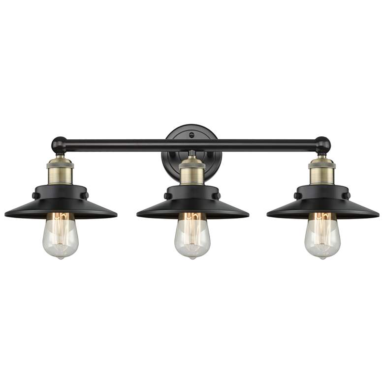 Image 1 Edison Railroad 26" Wide Black and Brass 3-Light Bath Light