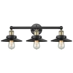 Edison Railroad 26" Wide Black and Brass 3-Light Bath Light