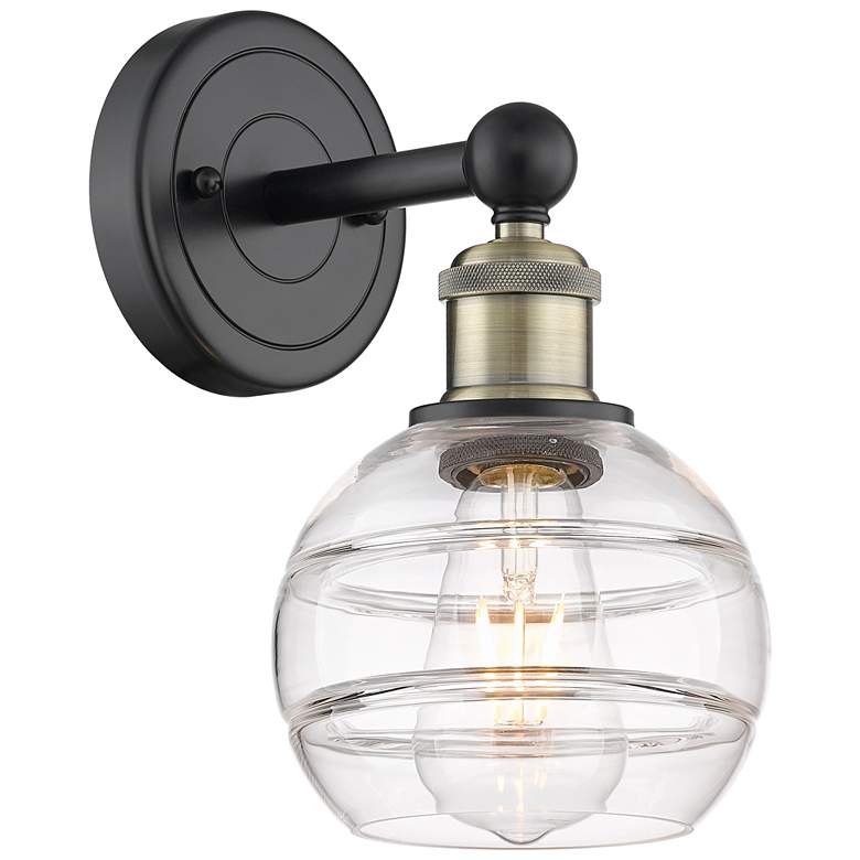 Image 1 Edison Rochester 10.13" High Black Antique Brass Sconce With Clear Sha