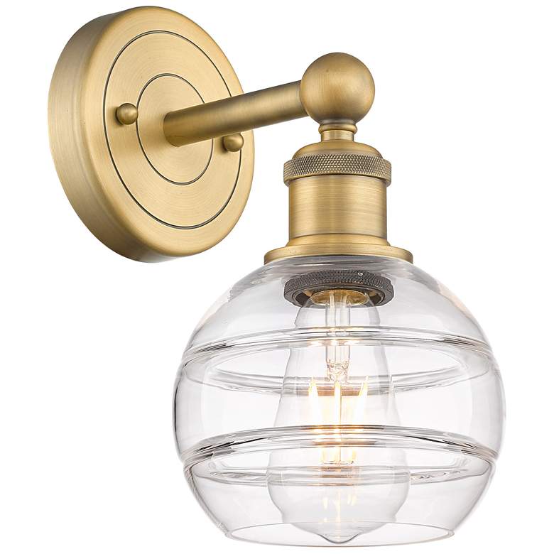 Image 1 Edison Rochester 10.13" High Brushed Brass Sconce With Clear Shade