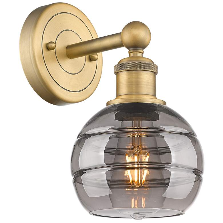 Image 1 Edison Rochester 10.13" High Brushed Brass Sconce With Light Smoke Sha