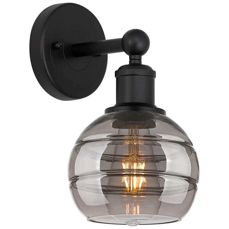 Image 1 Edison Rochester 10.13" High Matte Black Sconce With Light Smoke Shade