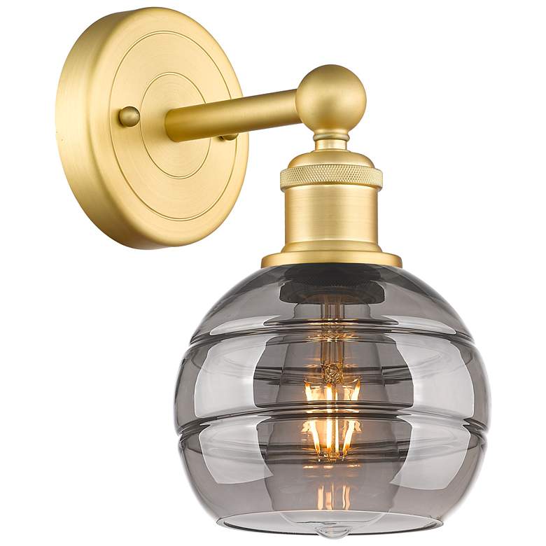 Image 1 Edison Rochester 10.13" High Satin Gold Sconce With Light Smoke Shade
