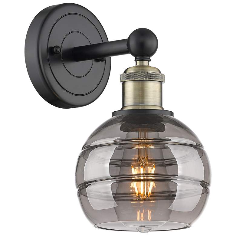 Image 1 Edison Rochester 10.13"H Black Antique Brass Sconce w/ Light Smoke Sha