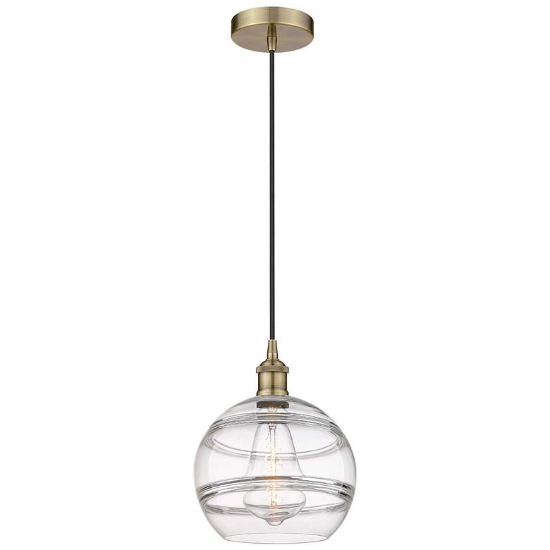 Image 1 Edison Rochester 10" Wide Antique Brass Corded Mini Pendant w/ Clear S