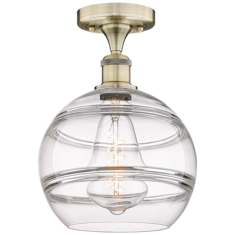 Image 1 Edison Rochester 10" Wide Antique Brass Semi-Flush Mount With Clear Sh