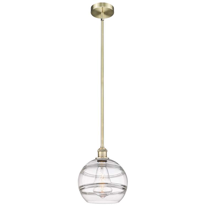Image 1 Edison Rochester 10" Wide Antique Brass Stemmed Mini Pendant w/ Clear