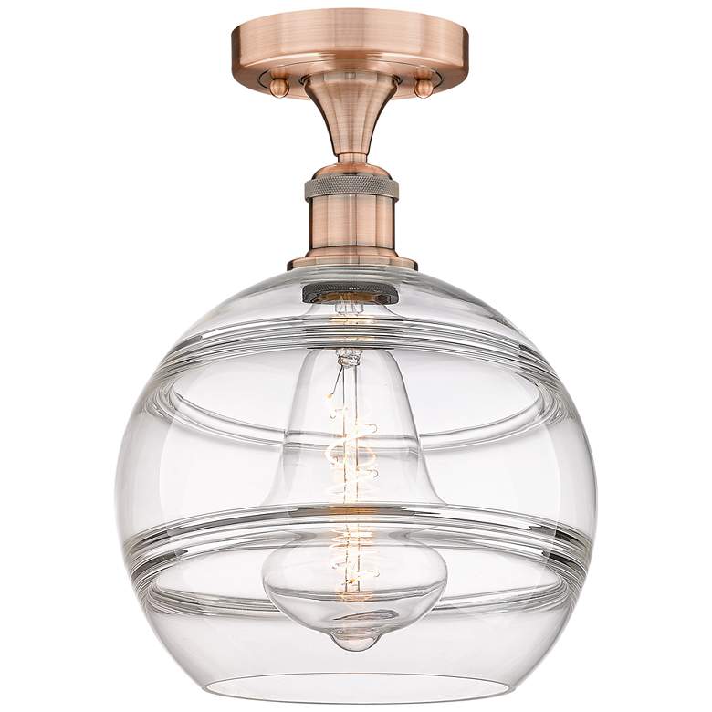 Image 1 Edison Rochester 10" Wide Antique Copper Semi-Flush Mount With Clear S