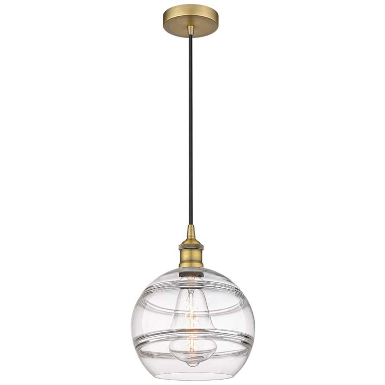 Image 1 Edison Rochester 10" Wide Brushed Brass Corded Mini Pendant w/ Clear S