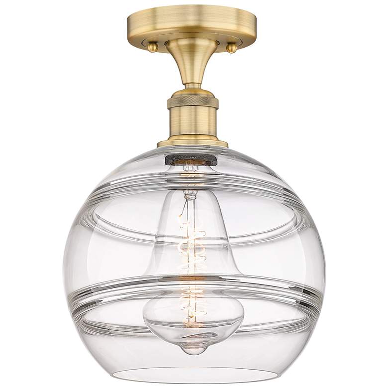 Image 1 Edison Rochester 10" Wide Brushed Brass Semi-Flush Mount With Clear Sh