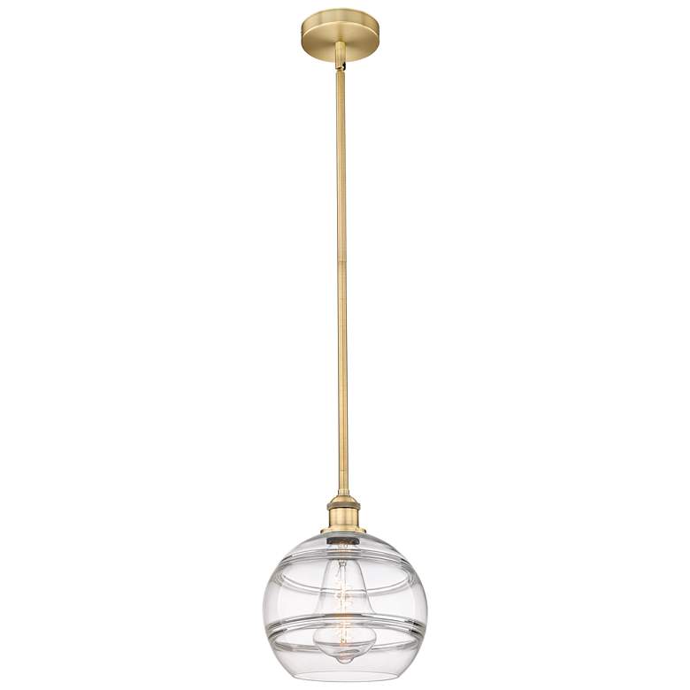 Image 1 Edison Rochester 10" Wide Brushed Brass Stemmed Mini Pendant w/ Clear