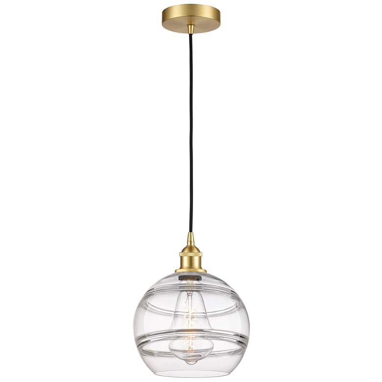 Image 1 Edison Rochester 10" Wide Satin Gold Cord Hung Mini Pendant w/ Clear S