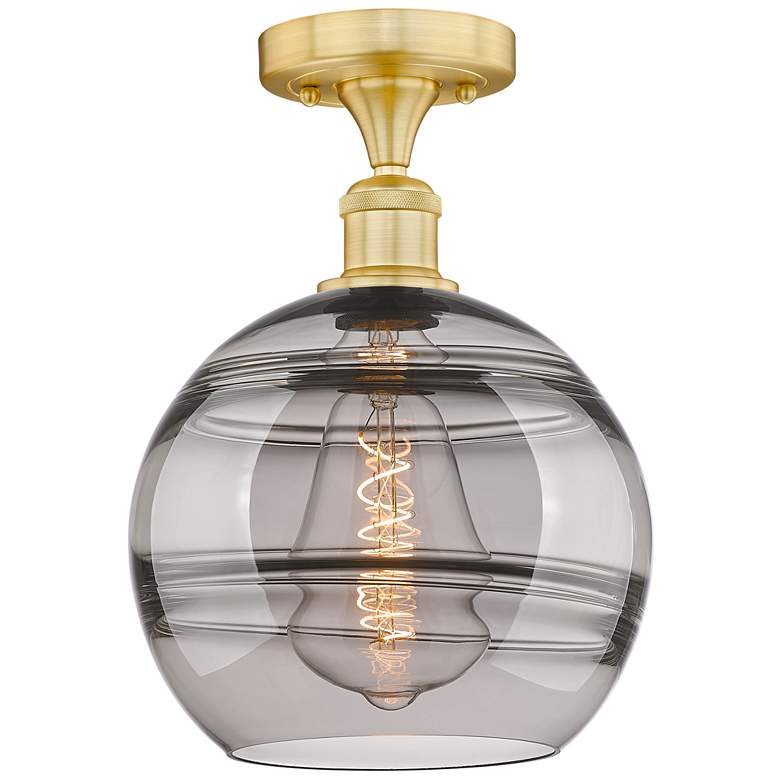 Image 1 Edison Rochester 10" Wide Satin Gold Semi-Flush Mount w/ Light Smoke S