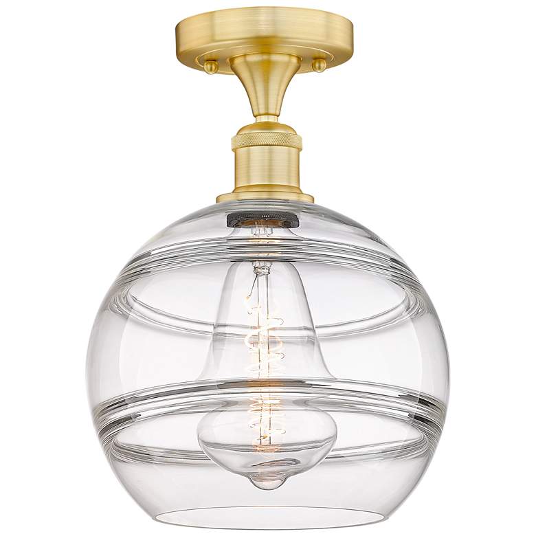Image 1 Edison Rochester 10" Wide Satin Gold Semi-Flush Mount With Clear Shade