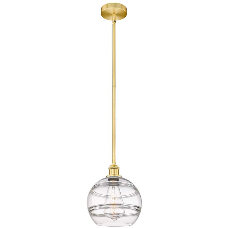 Image 1 Edison Rochester 10" Wide Satin Gold Stem Hung Mini Pendant w/ Clear S
