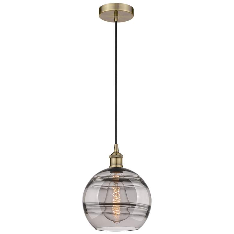 Image 1 Edison Rochester 10"W Antique Brass Corded Mini Pendant w/ Smoke Shade