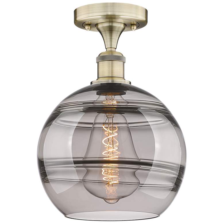 Image 1 Edison Rochester 10"W Antique Brass Semi-Flush Mount w/ Light Smoke Sh