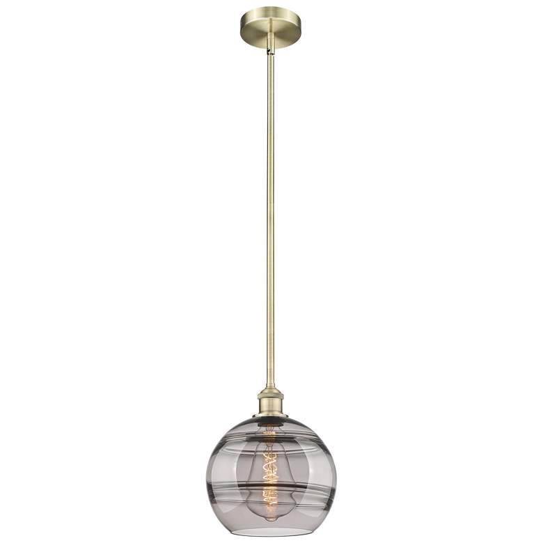 Image 1 Edison Rochester 10"W Antique Brass Stemmed Mini Pendant w/ Smoke Shad