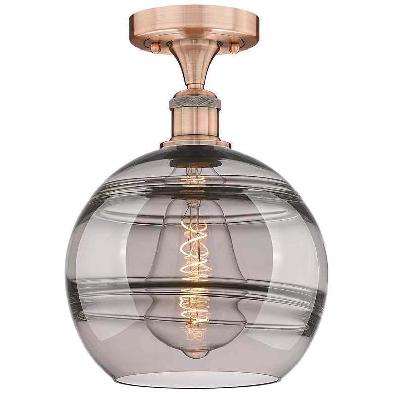 Image 1 Edison Rochester 10"W Antique Copper Semi-Flush Mount w/ Light Smoke S