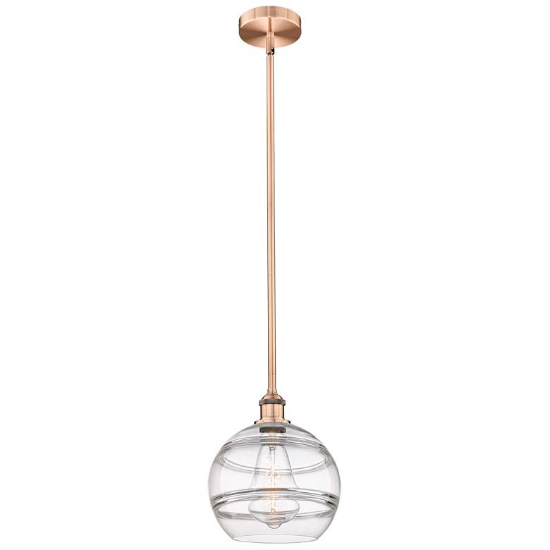 Image 1 Edison Rochester 10"W Antique Copper Stemmed Mini Pendant w/ Clear Sha