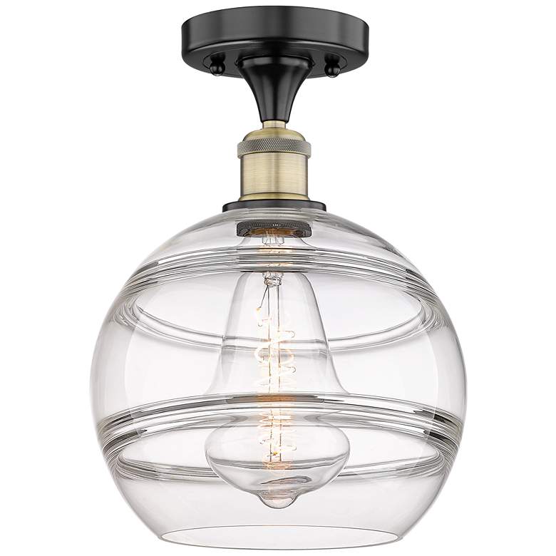 Image 1 Edison Rochester 10"W Black Antique Brass Semi-Flush Mount w/ Clear Sh