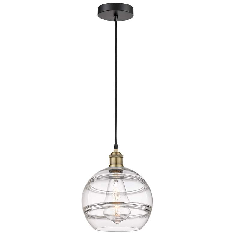 Image 1 Edison Rochester 10"W Black Brass Corded Mini Pendant w/ Clear Shade