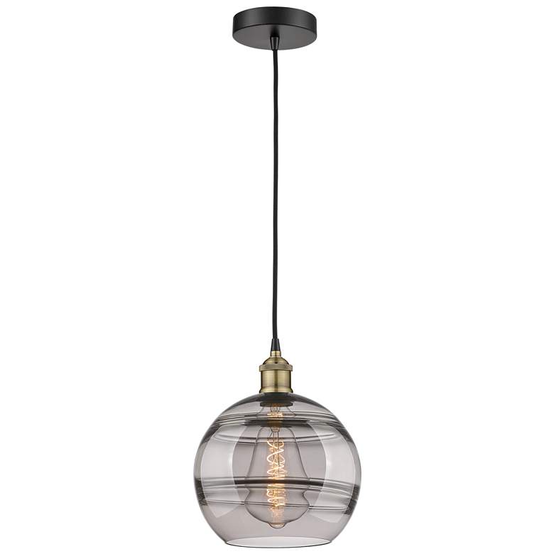 Image 1 Edison Rochester 10"W Black Brass Corded Mini Pendant w/ Light Smoke S