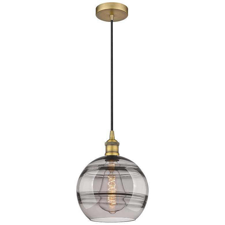 Image 1 Edison Rochester 10"W Brushed Brass Corded Mini Pendant w/ Smoke Shade