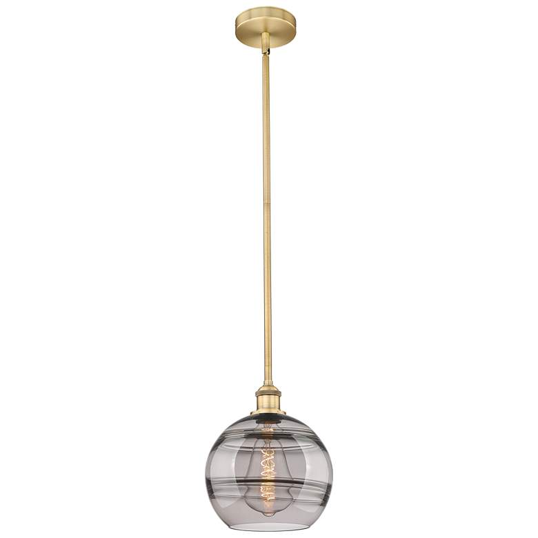 Image 1 Edison Rochester 10"W Brushed Brass Stemmed Mini Pendant w/ Smoke Shad