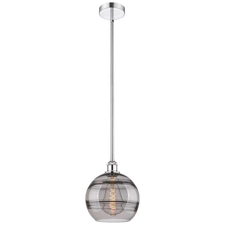 Image 1 Edison Rochester 10"W Chrome Stemmed Mini Pendant w/ Light Smoke Shade