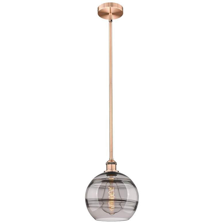 Image 1 Edison Rochester 10"W Copper Stemmed Mini Pendant w/ Light Smoke Shade