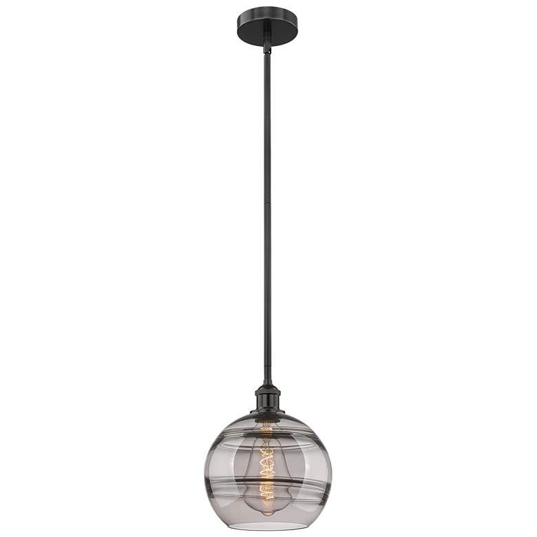 Image 1 Edison Rochester 10"W Matte Black Stemmed Mini Pendant w/ Light Smoke