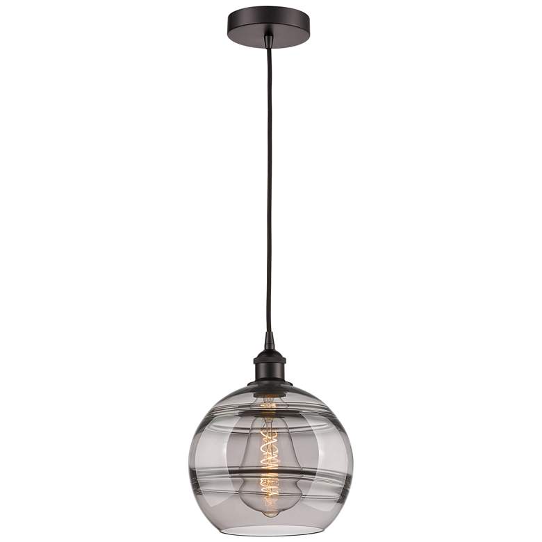 Image 1 Edison Rochester 10"W Oiled Bronze Corded Mini Pendant w/ Light Smoke