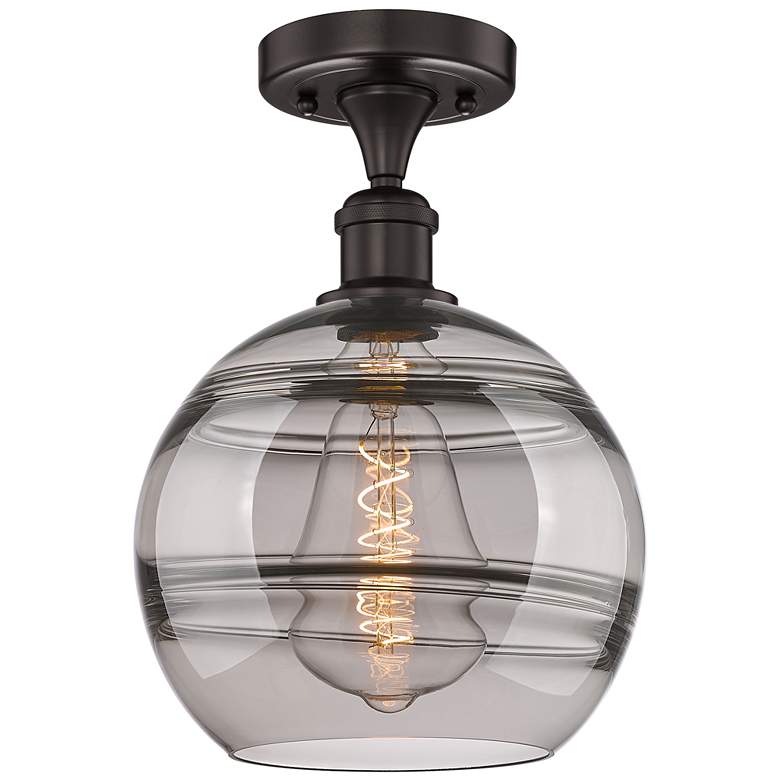 Image 1 Edison Rochester 10"W Oiled Bronze Semi-Flush Mount w/ Light Smoke Sha
