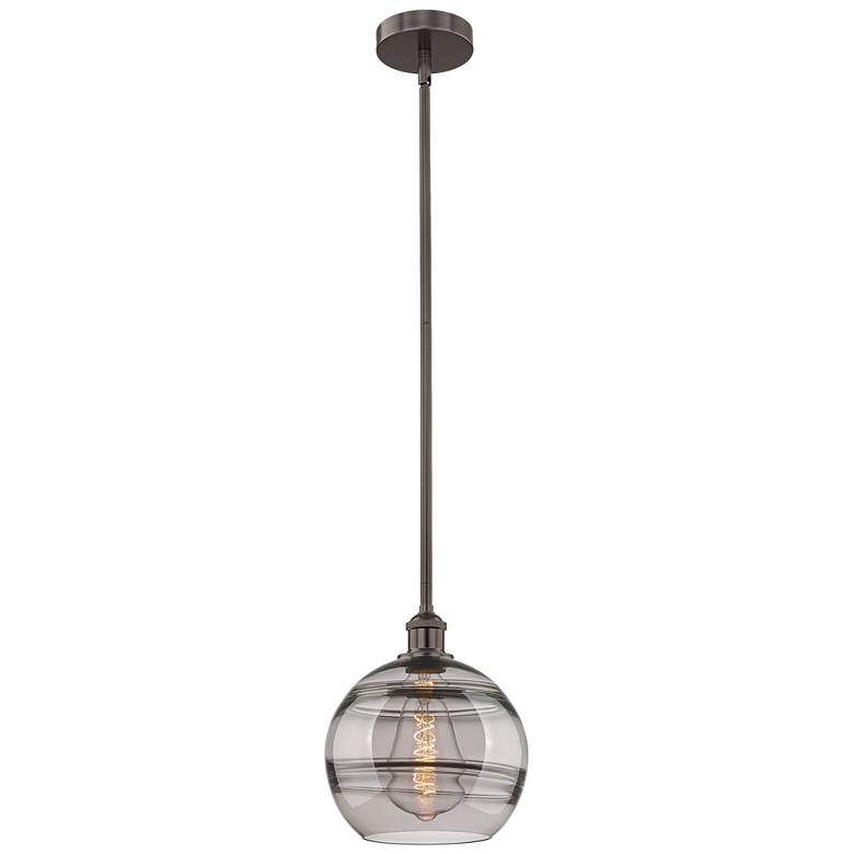 Image 1 Edison Rochester 10"W Oiled Bronze Stemmed Mini Pendant w/ Smoke Shade