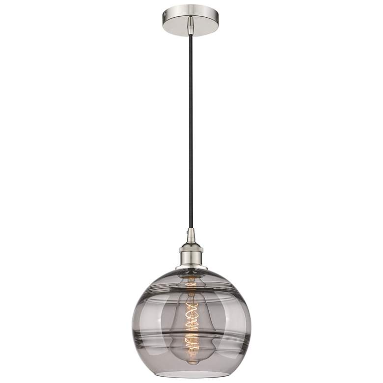 Image 1 Edison Rochester 10"W Polished Nickel Corded Mini Pendant w/ Smoke Sha