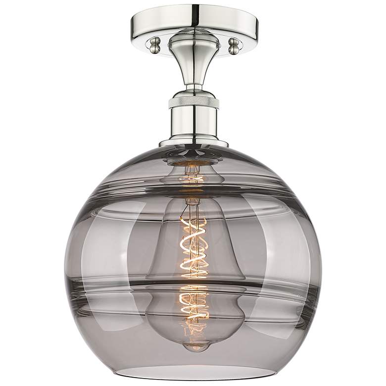 Image 1 Edison Rochester 10"W Polished Nickel Semi-Flush Mount w/ Light Smoke
