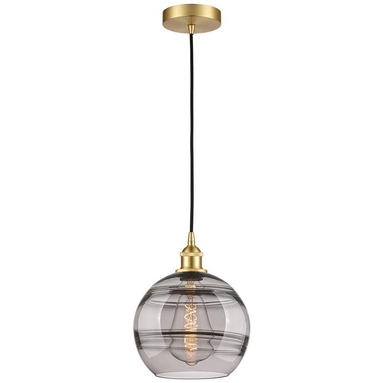 Image 1 Edison Rochester 10"W Satin Gold Corded Mini Pendant w/ Light Smoke Sh
