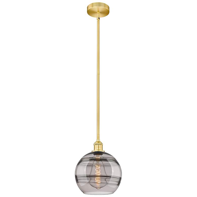 Image 1 Edison Rochester 10"W Satin Gold Stemmed Mini Pendant w/ Light Smoke S