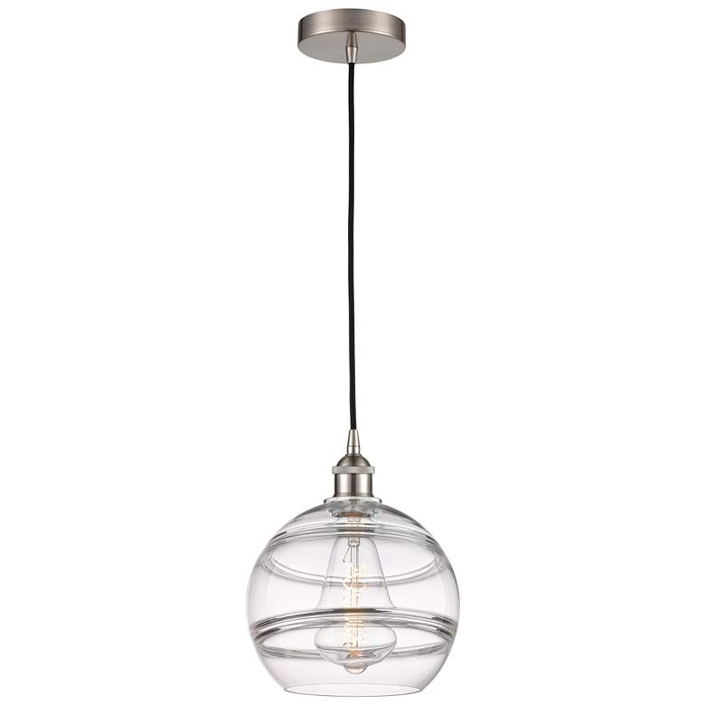 Image 1 Edison Rochester 10"W Satin Nickel Corded Mini Pendant w/ Clear Shade