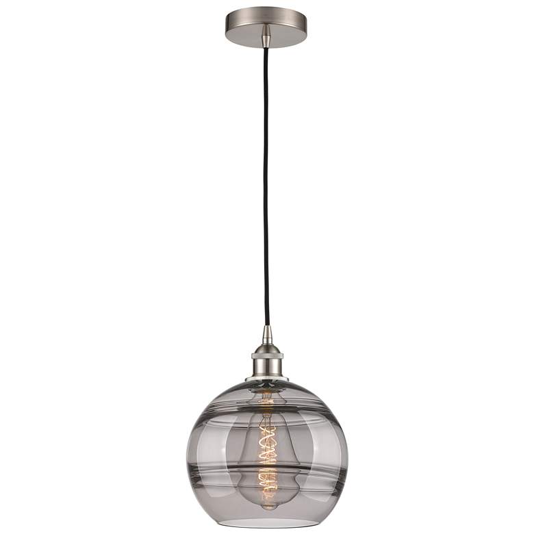 Image 1 Edison Rochester 10"W Satin Nickel Corded Mini Pendant w/ Light Smoke