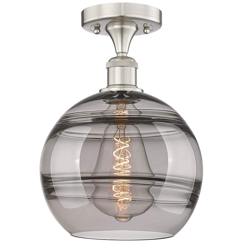 Image 1 Edison Rochester 10"W Satin Nickel Semi-Flush Mount w/ Light Smoke Sha