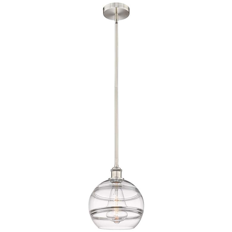 Image 1 Edison Rochester 10"W Satin Nickel Stemmed Mini Pendant w/ Clear Shade
