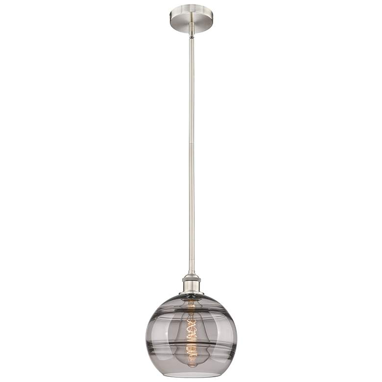 Image 1 Edison Rochester 10"W Satin Nickel Stemmed Mini Pendant w/ Smoke Shade