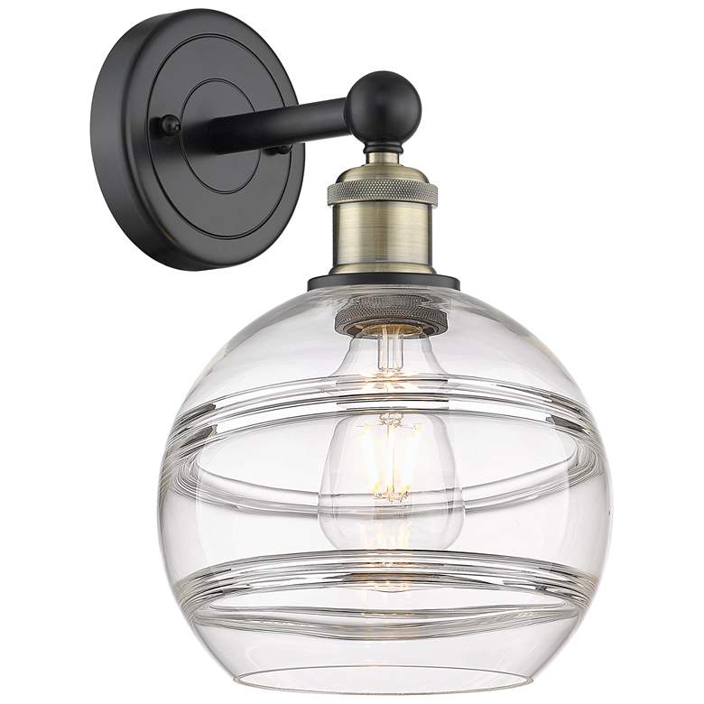 Image 1 Edison Rochester 12.13" High Black Antique Brass Sconce With Clear Sha