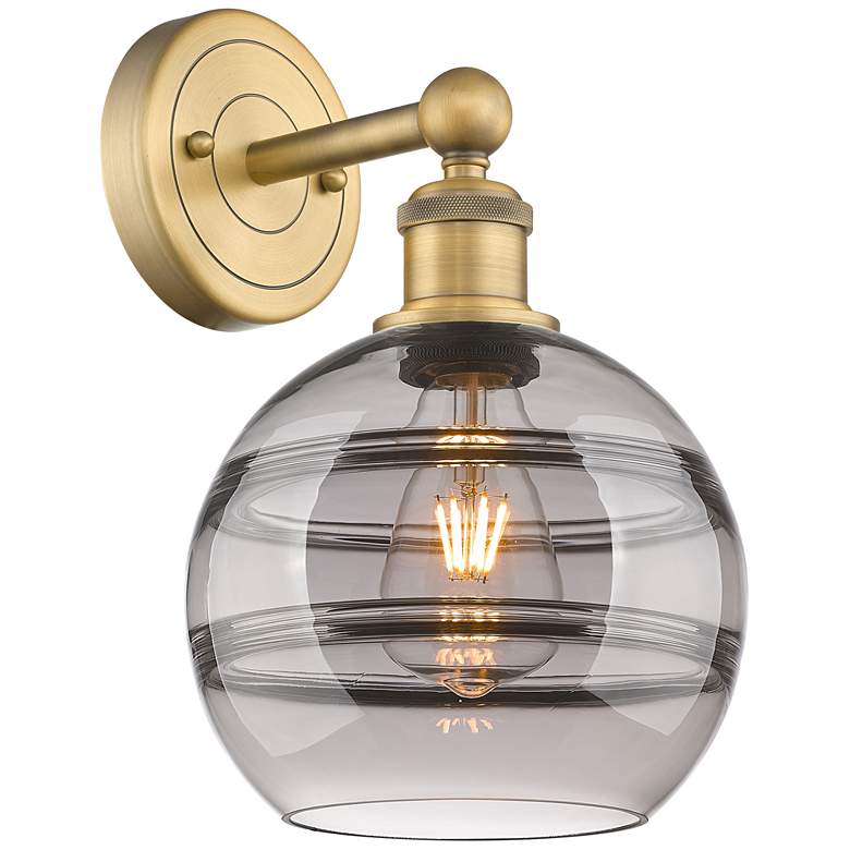 Image 1 Edison Rochester 12.13" High Brushed Brass Sconce With Light Smoke Sha